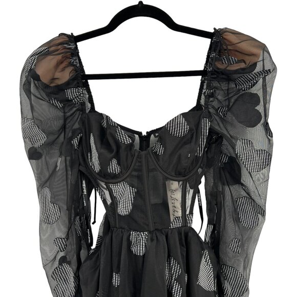 For Love and Lemons Alexandra Long Sleeve Mini Dress Black Hearts Size Small NWT - Picture 7 of 14